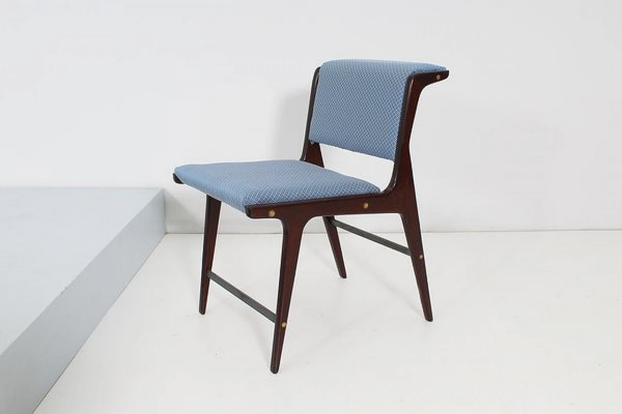 6 Chairs in wood and blue fabric by Ezio Minotti, 1950s 6