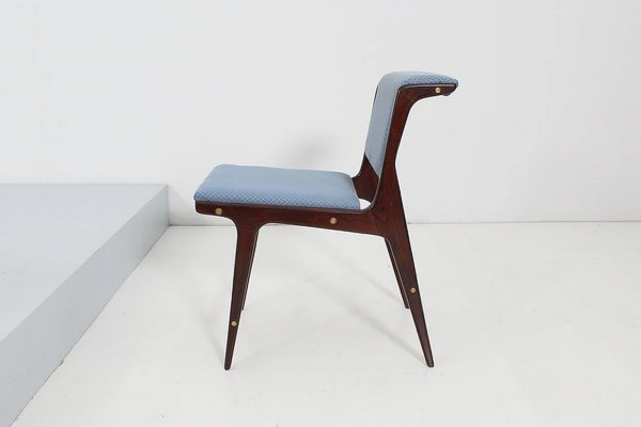 6 Chairs in wood and blue fabric by Ezio Minotti, 1950s 7