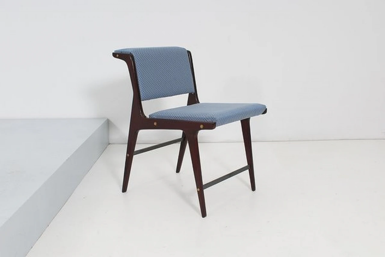 6 Chairs in wood and blue fabric by Ezio Minotti, 1950s 12