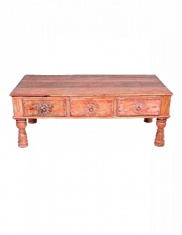 Indian Barmati Tik wood coffee table with drawers, late 19th century