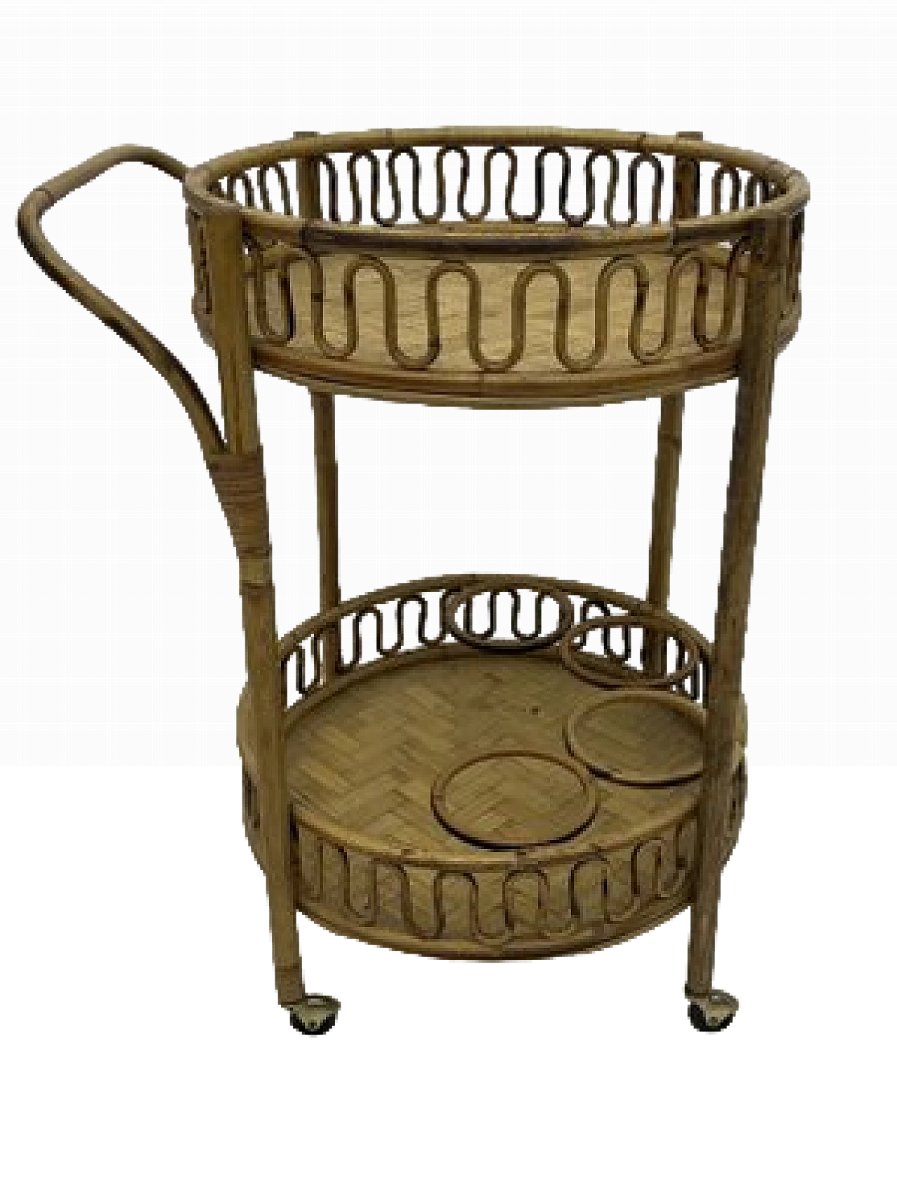 Round bamboo and wicker cart attributed to Franco Albini, 1960s 13