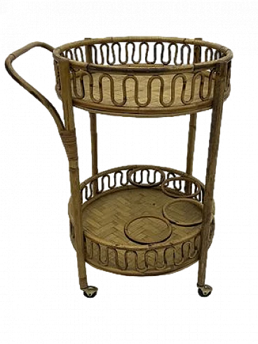 Round bamboo and wicker cart attributed to Franco Albini, 1960s