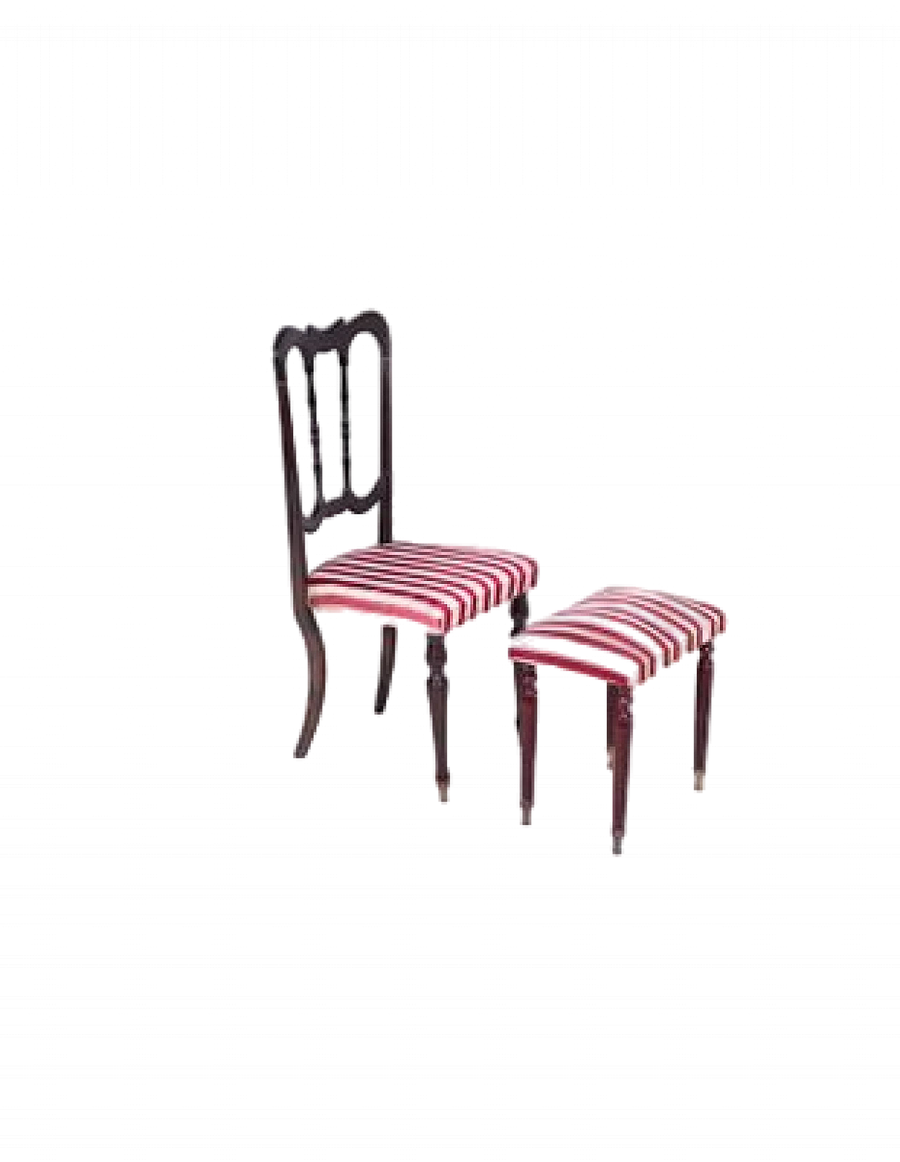 Victorian style chair and stool in ebonized wood and fabric 11