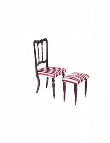 Victorian style chair and stool in ebonized wood and fabric