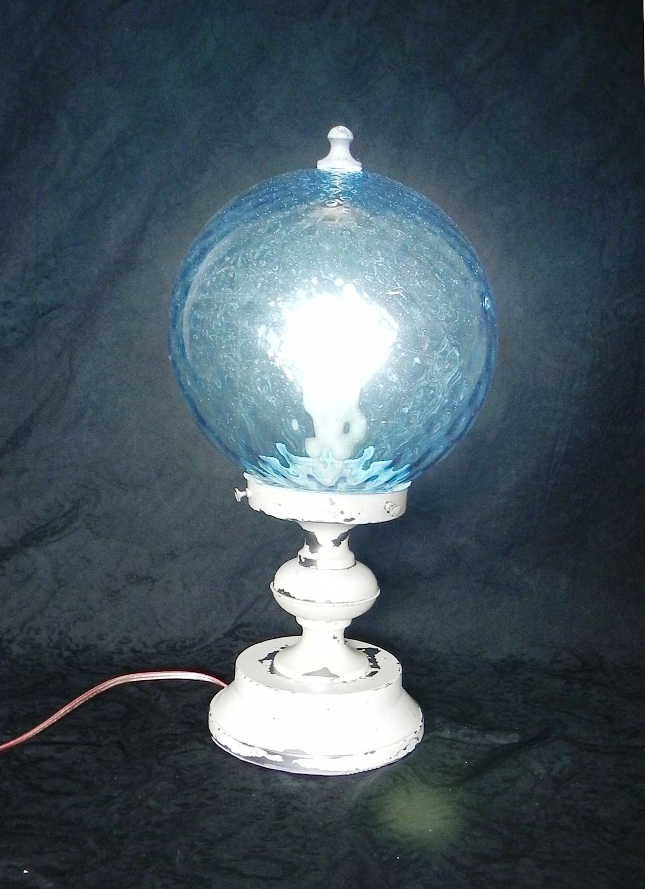 Metal and blue blown glass table lamp, 1970s 1
