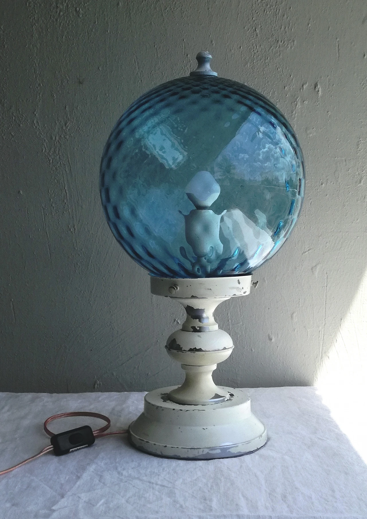 Metal and blue blown glass table lamp, 1970s 3