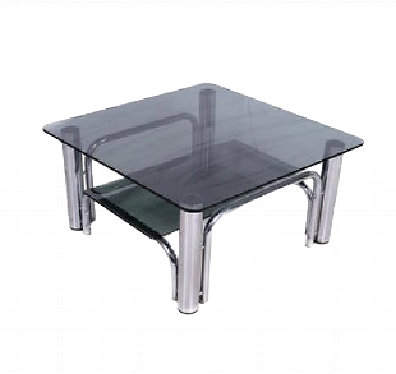 Chromed metal coffee table with black glass top, 1970s 5