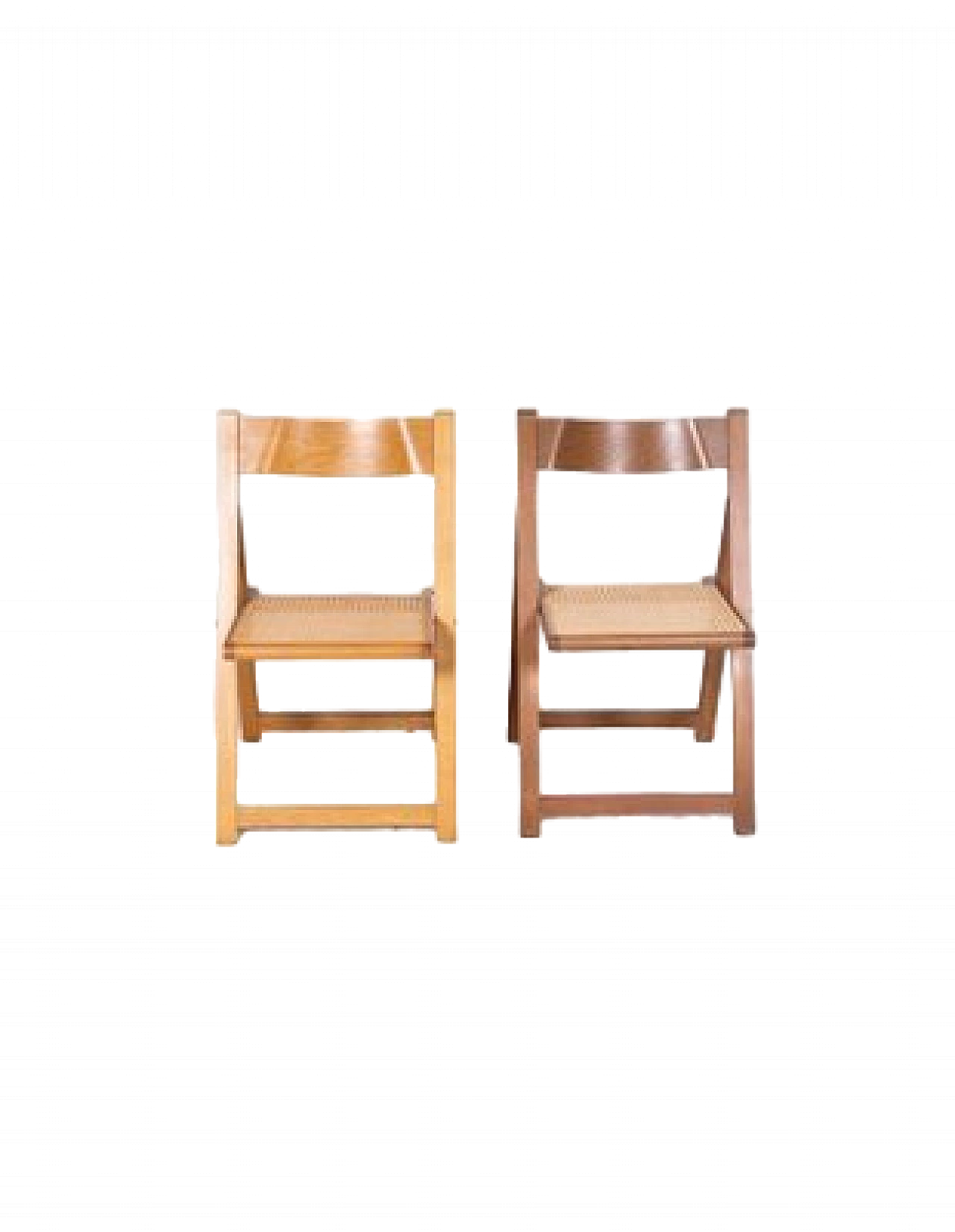 Pair of walnut and straw folding chairs, 1970s 8