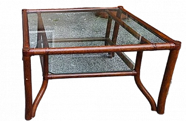 Bamboo and glass coffee table by Lyda Levi for McGuire, 1970s