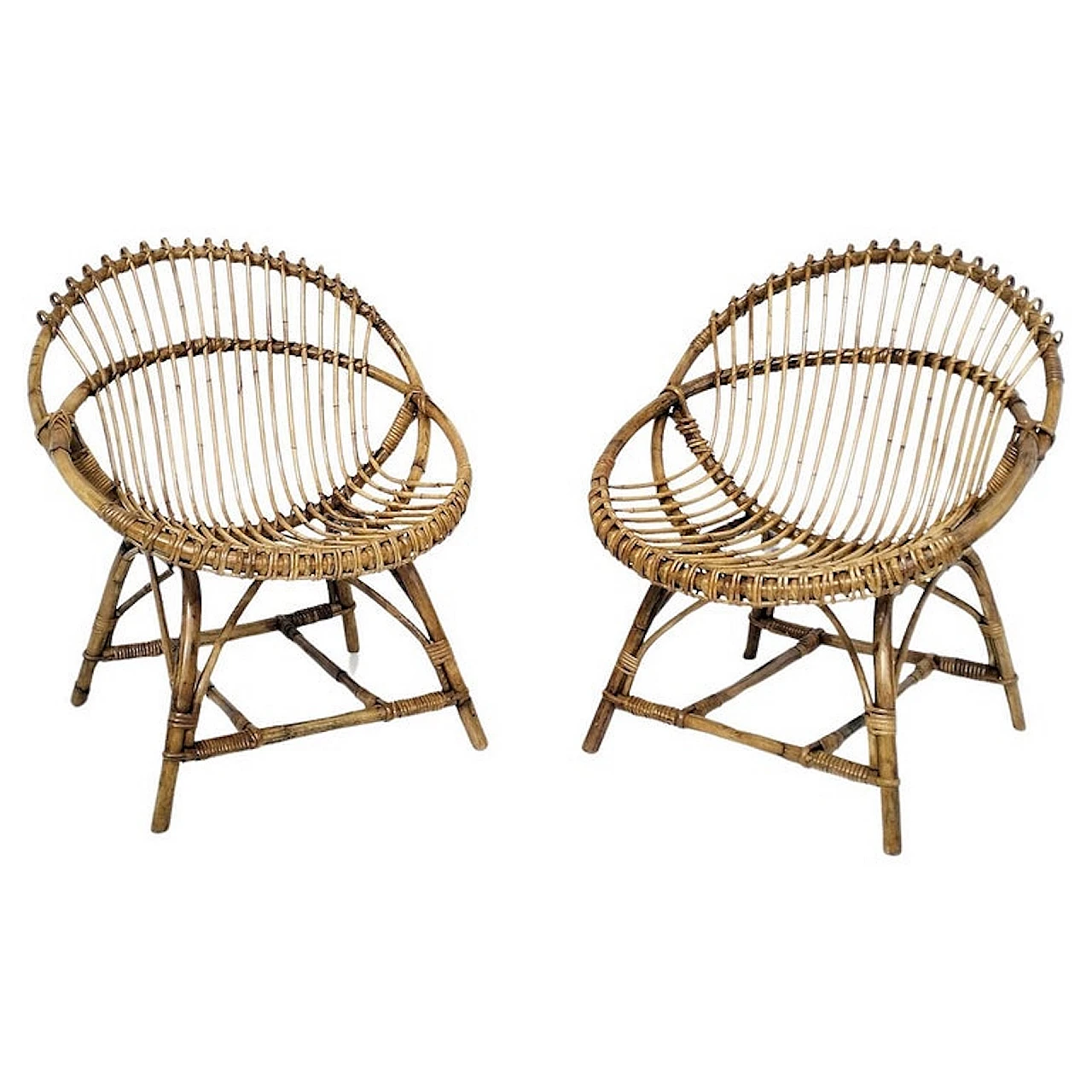 Pair of egg-shaped wicker chairs by Bonacina, 1960s 1