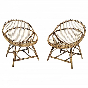 Pair of egg-shaped wicker chairs by Bonacina, 1960s