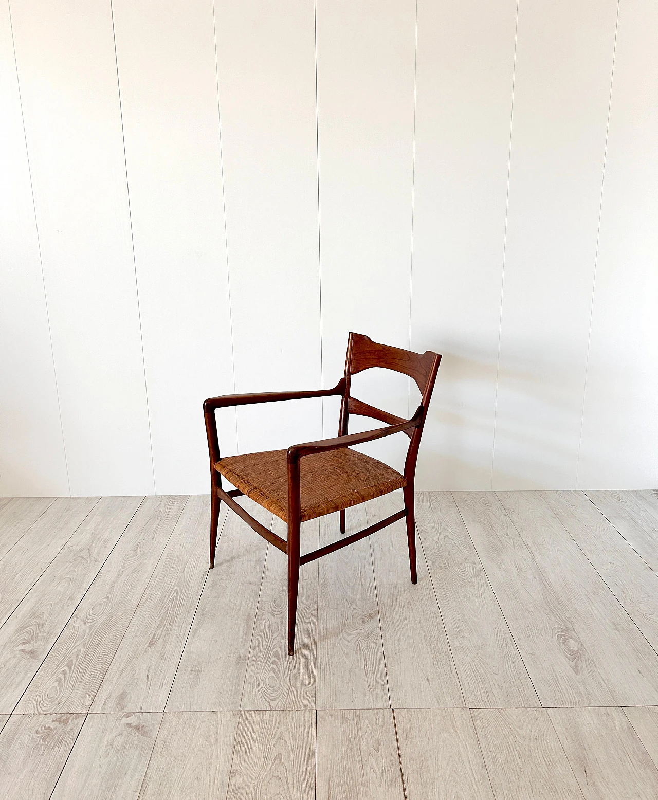 Wood and woven cane armchair by Emanuele Rambaldi, 1950s 2