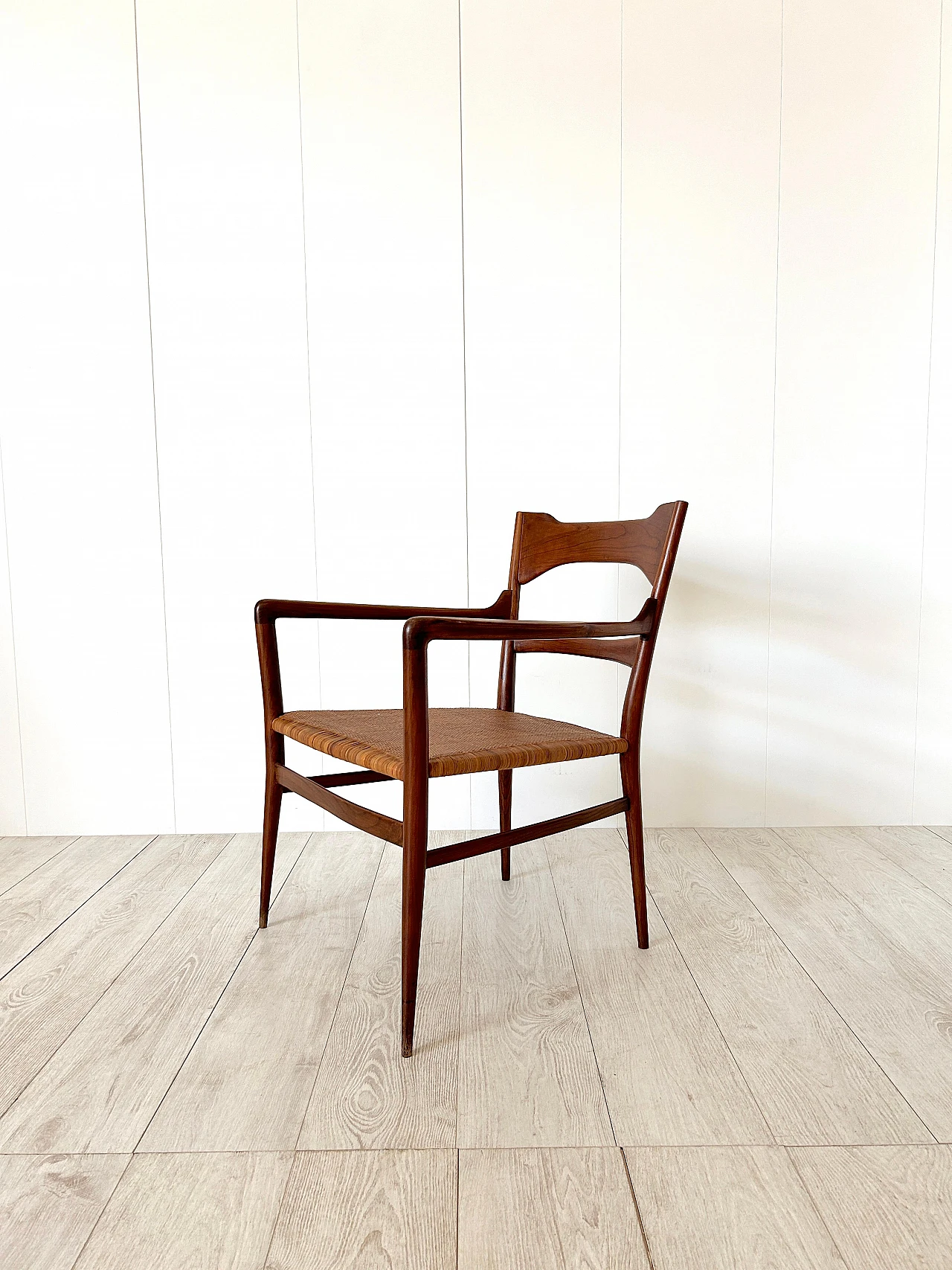 Wood and woven cane armchair by Emanuele Rambaldi, 1950s 3