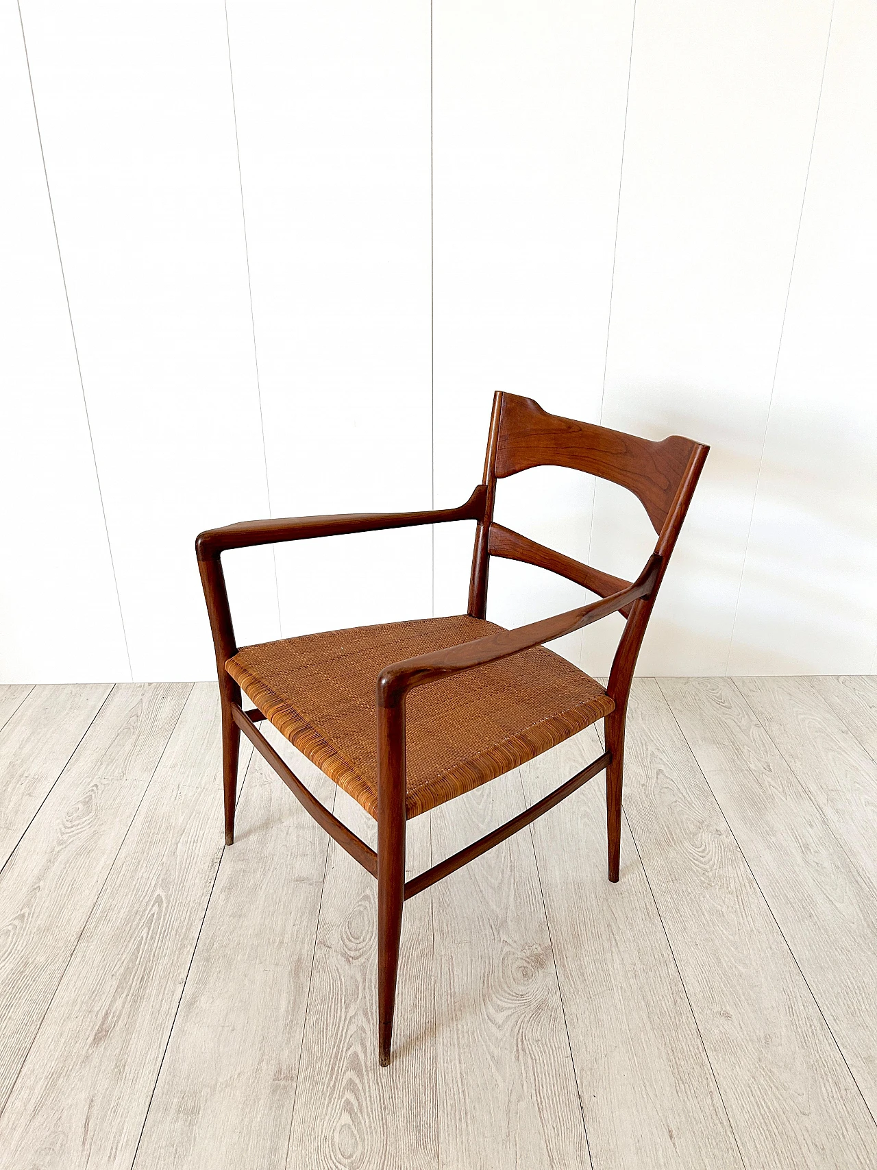 Wood and woven cane armchair by Emanuele Rambaldi, 1950s 4