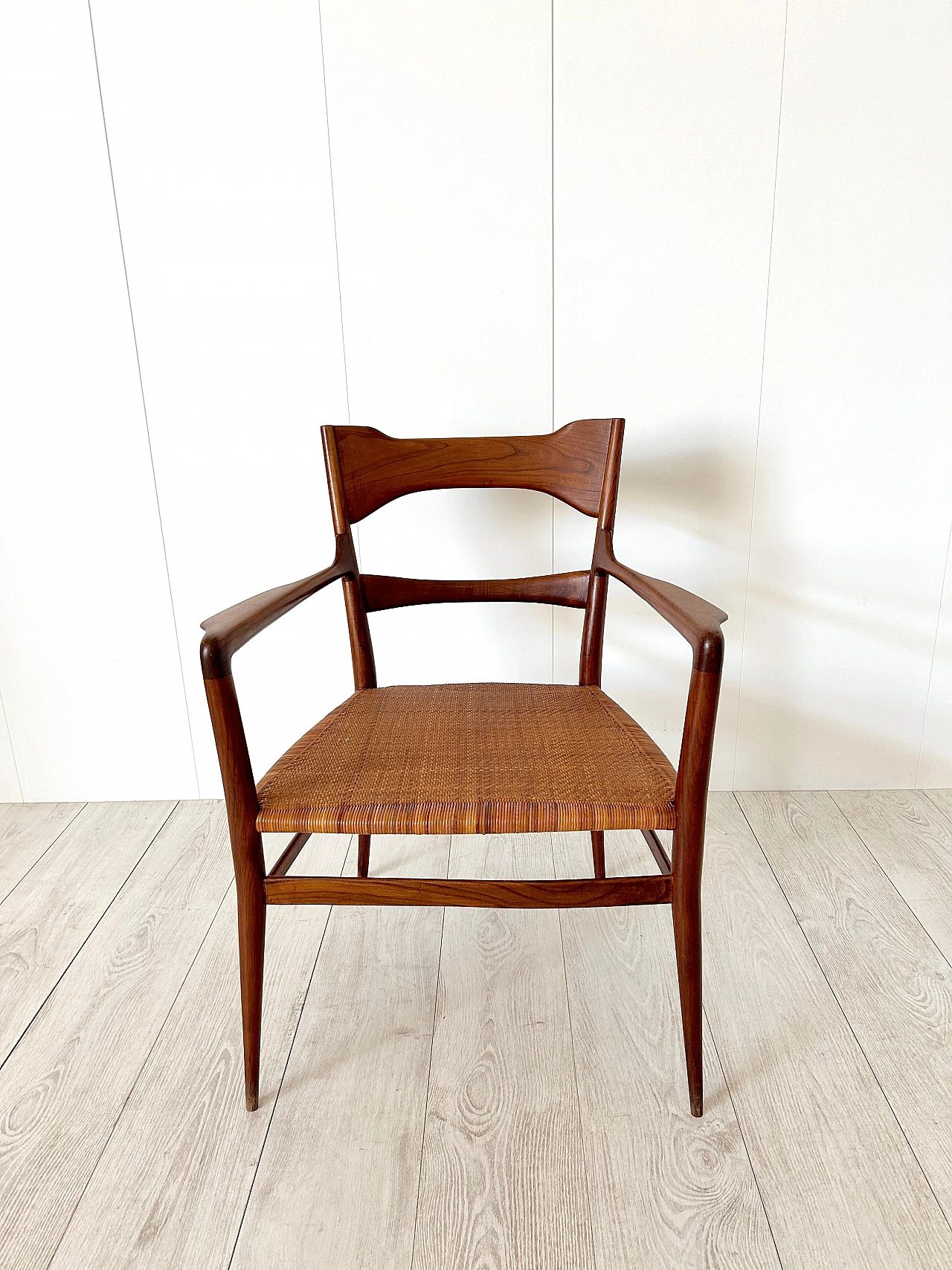 Wood and woven cane armchair by Emanuele Rambaldi, 1950s 5