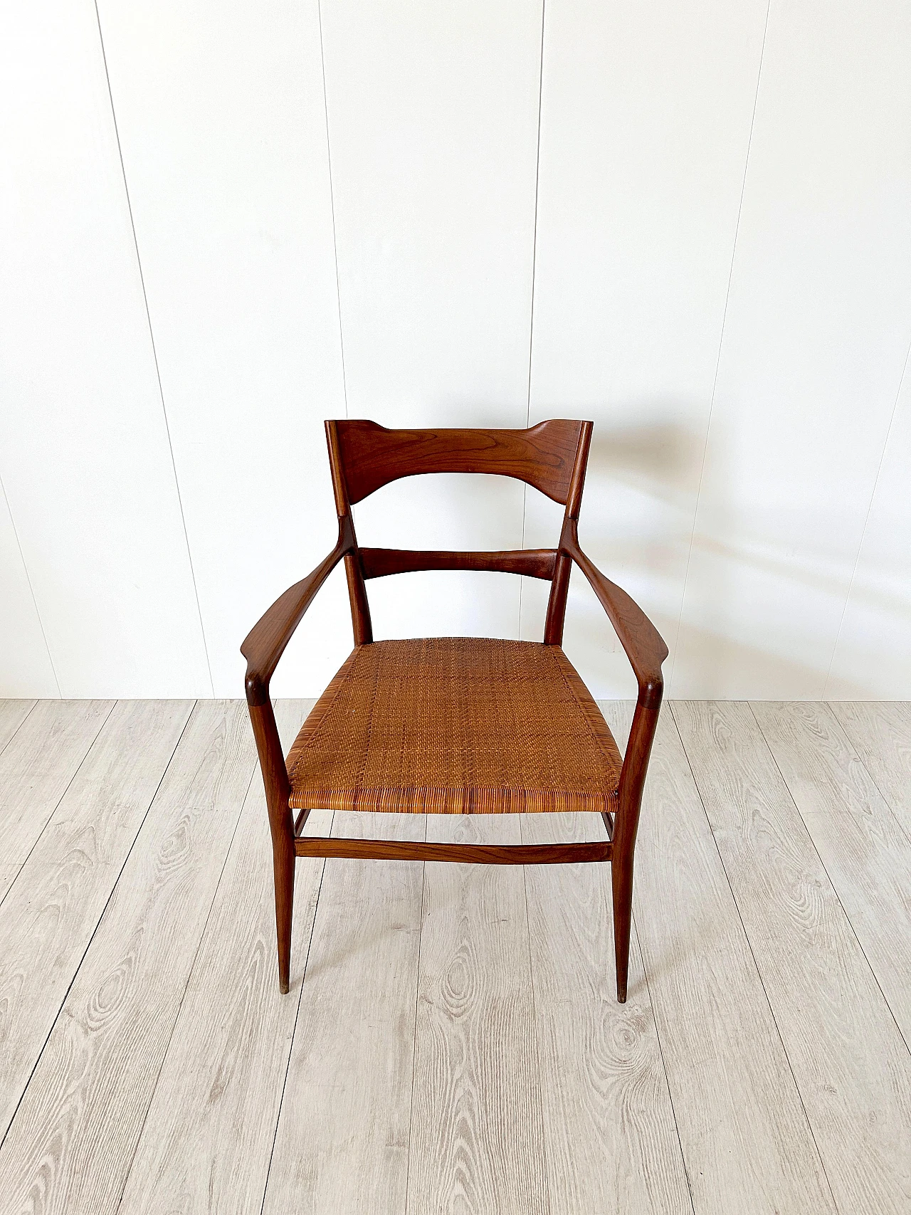 Wood and woven cane armchair by Emanuele Rambaldi, 1950s 6