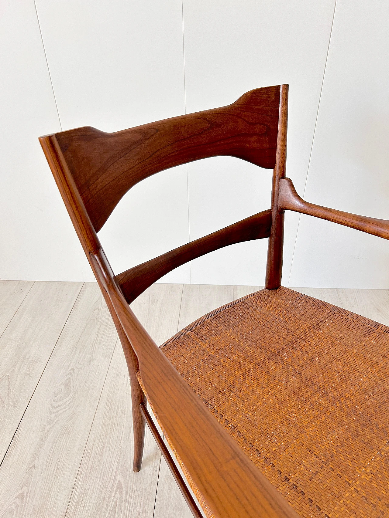 Wood and woven cane armchair by Emanuele Rambaldi, 1950s 8