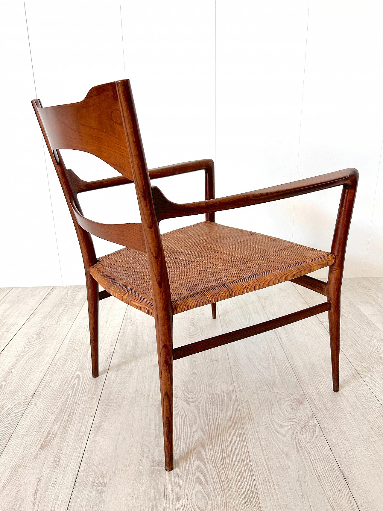 Wood and woven cane armchair by Emanuele Rambaldi, 1950s 9