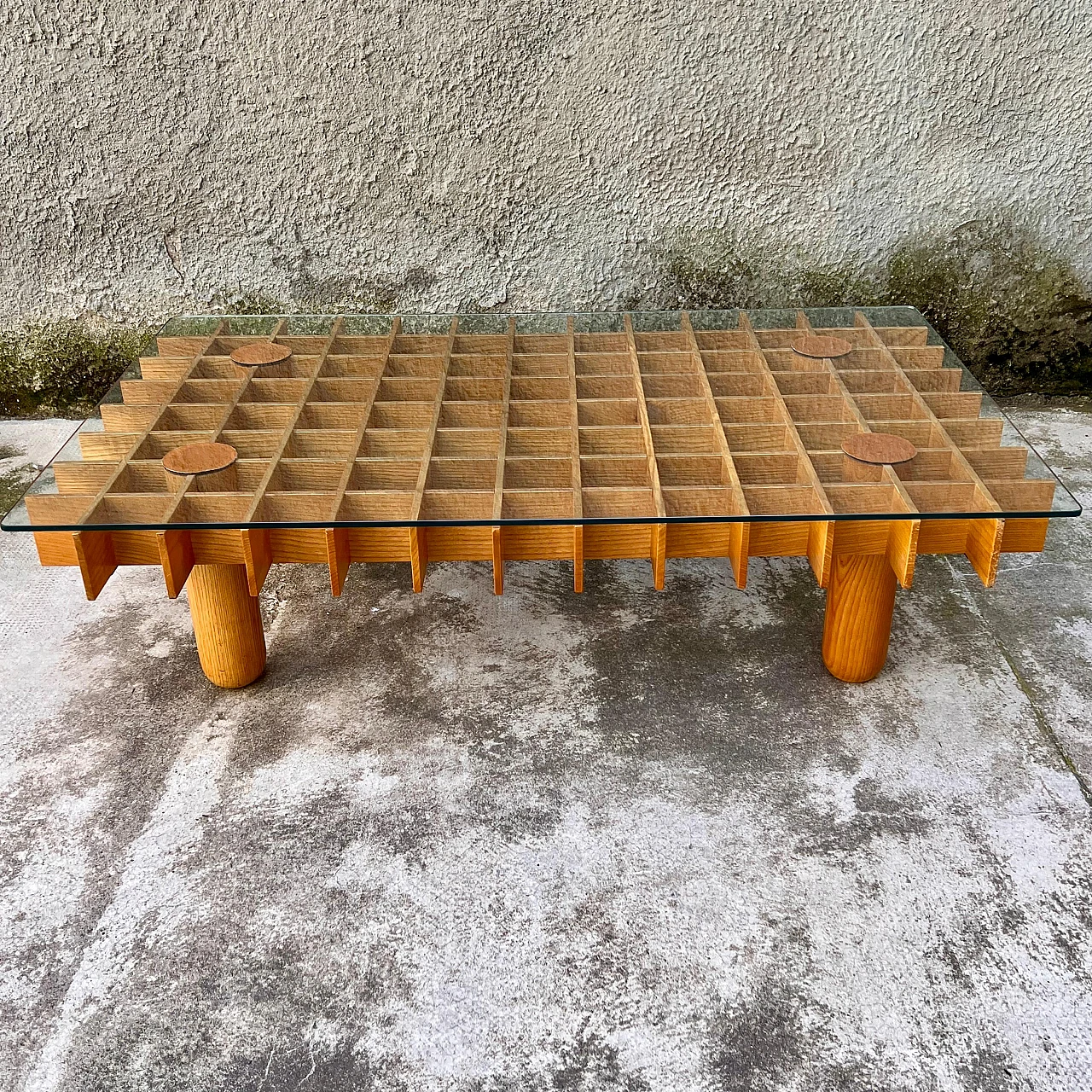 Ash, glass and leather coffee table attributed to G. Frattini, 1970s 3