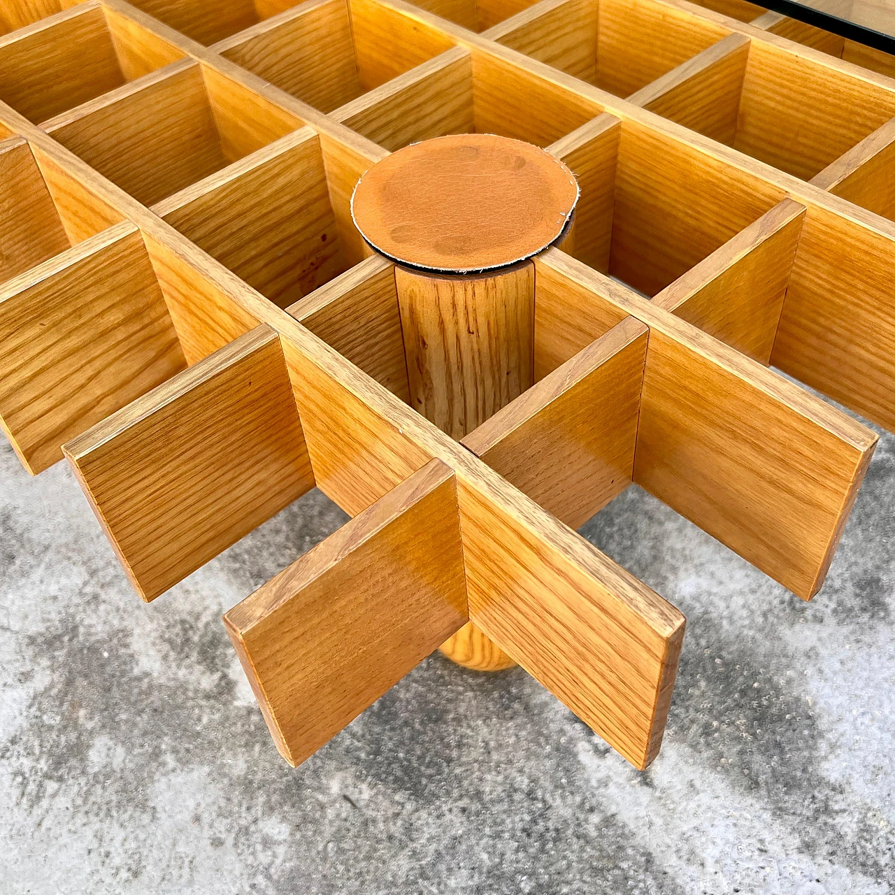 Ash, glass and leather coffee table attributed to G. Frattini, 1970s 5