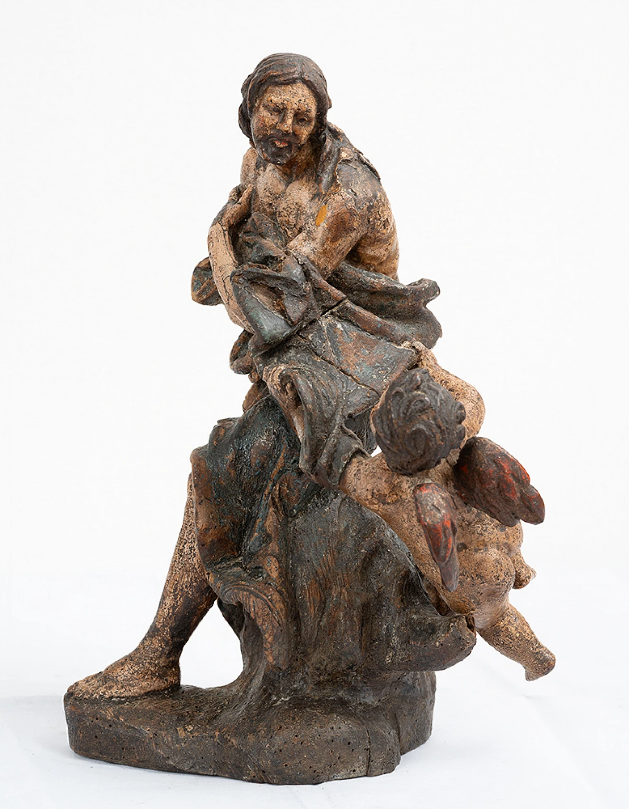 Polychrome wooden sculpture depicting Christ with putto, 17th century 2