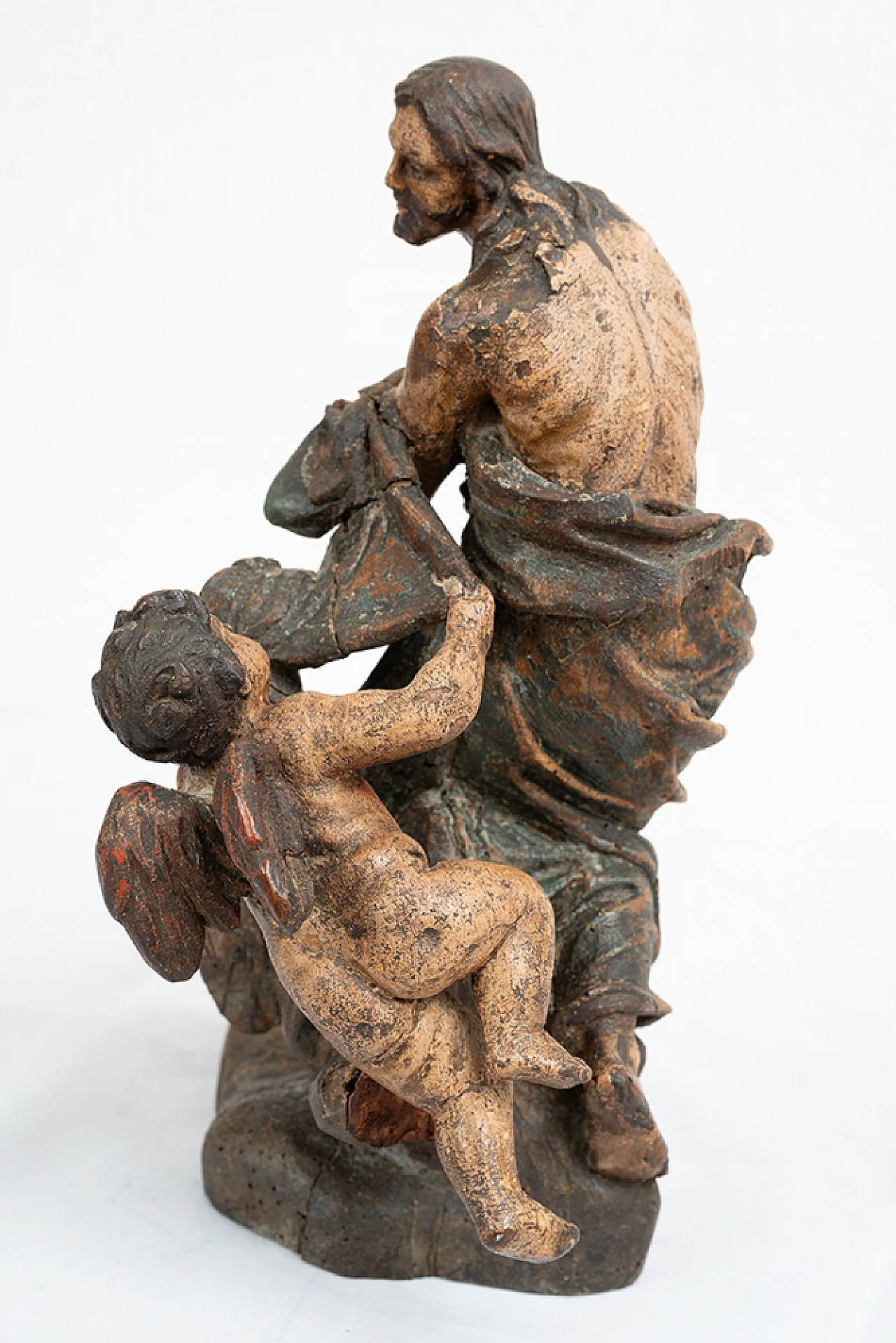 Polychrome wooden sculpture depicting Christ with putto, 17th century 4