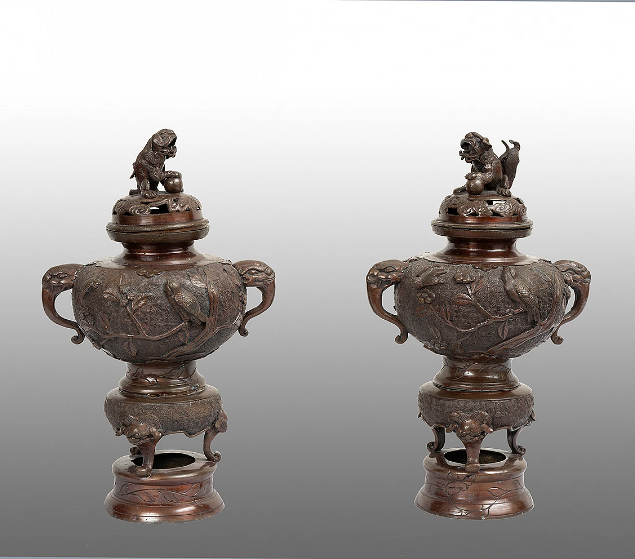 Pair of patinated bronze smoke burners, mid-19th century 1