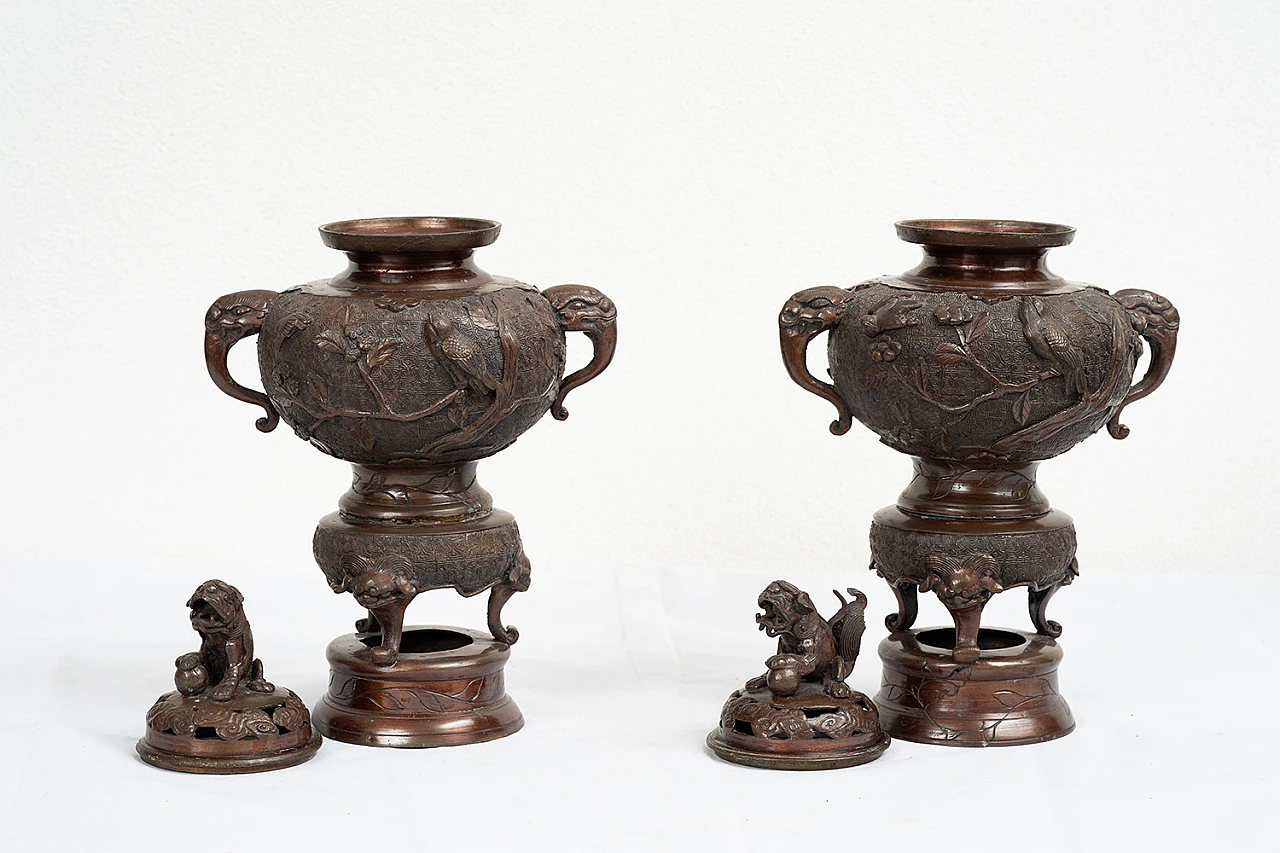 Pair of patinated bronze smoke burners, mid-19th century 7