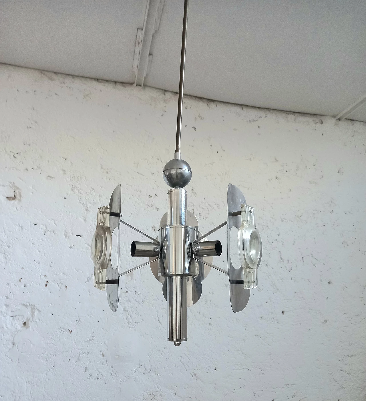 Oscar Torlasco-style steel chandelier, 1970s 1