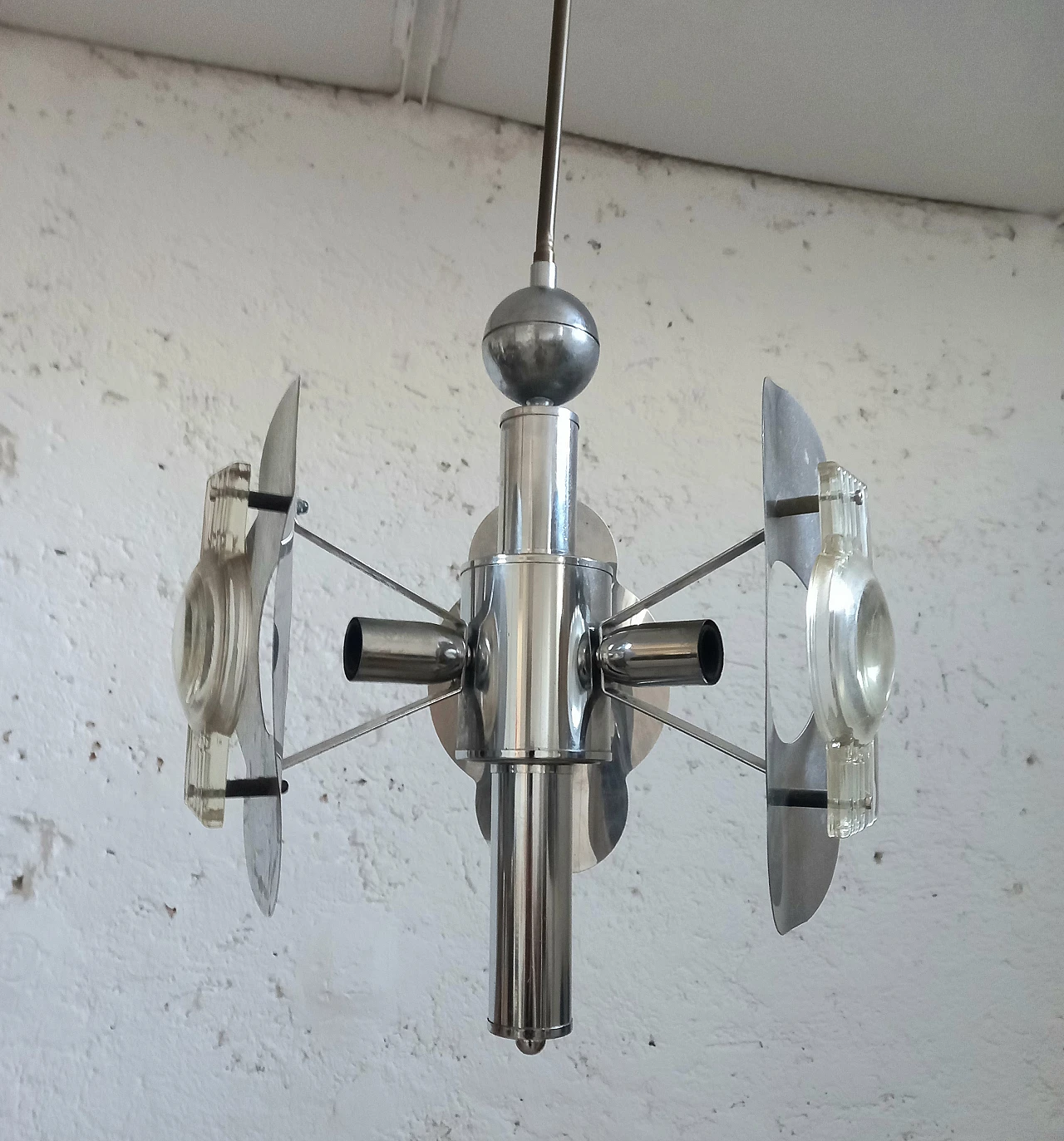 Oscar Torlasco-style steel chandelier, 1970s 3