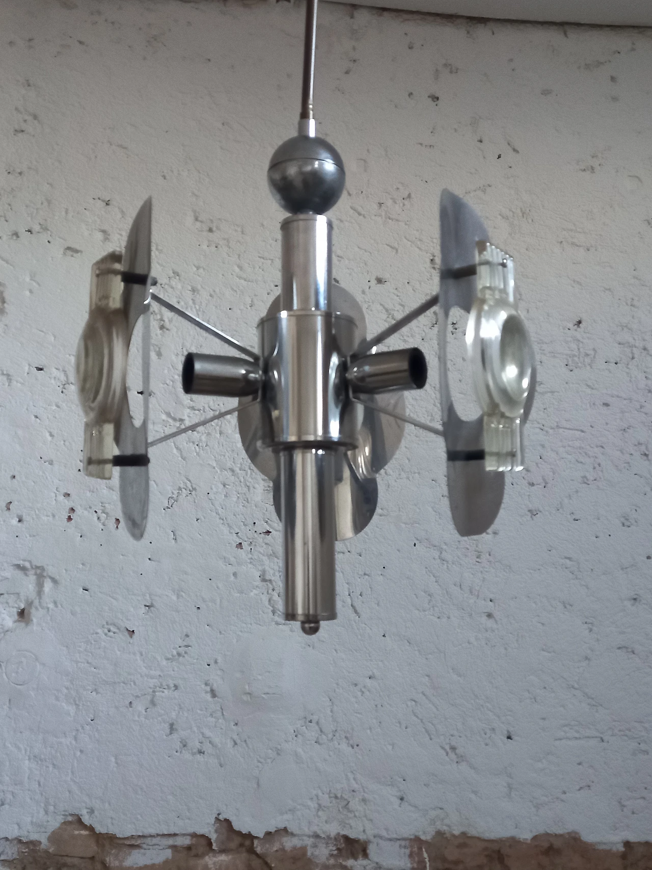 Lampadario in accciaio in stile Oscar Torlasco, anni '70 6