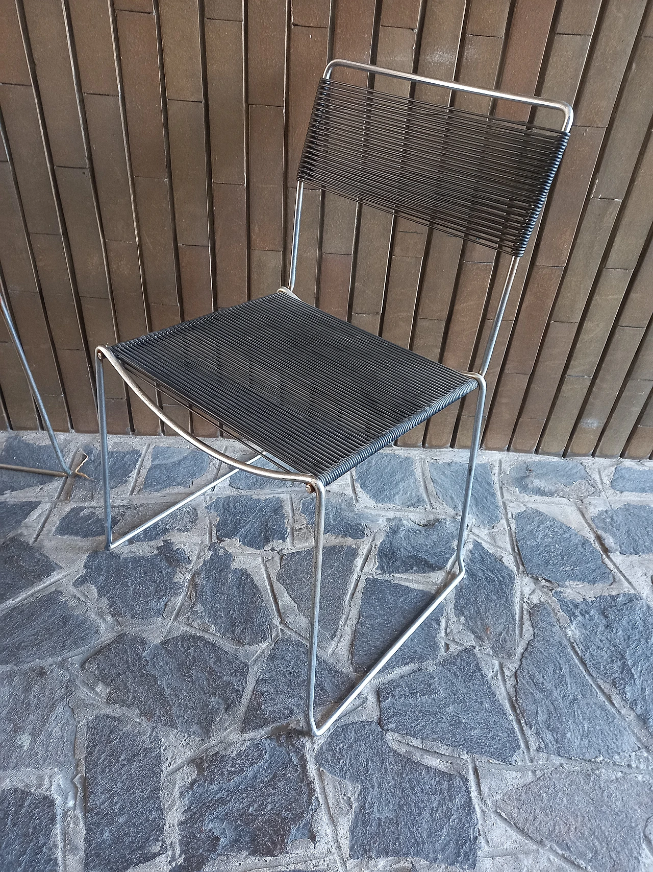 Pair of steel and plastic chairs in Spaghetti style, 1970s 2