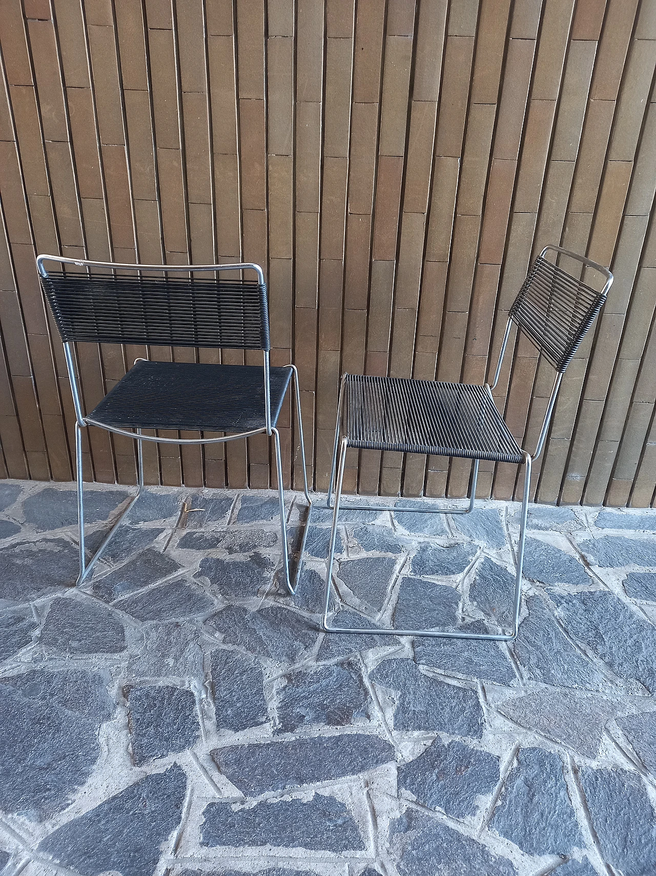 Pair of steel and plastic chairs in Spaghetti style, 1970s 3