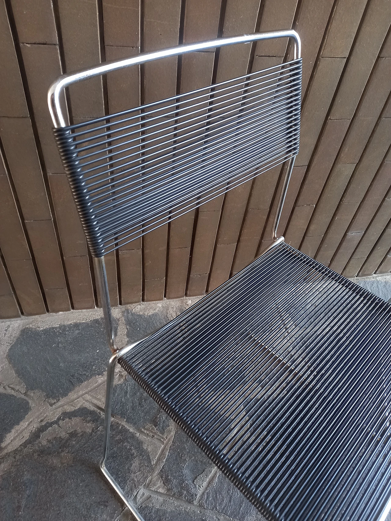 Pair of steel and plastic chairs in Spaghetti style, 1970s 4