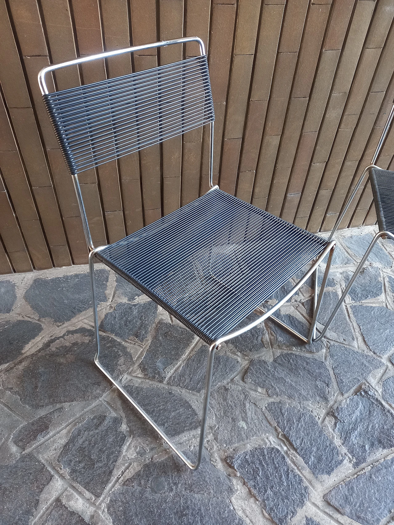 Pair of steel and plastic chairs in Spaghetti style, 1970s 7