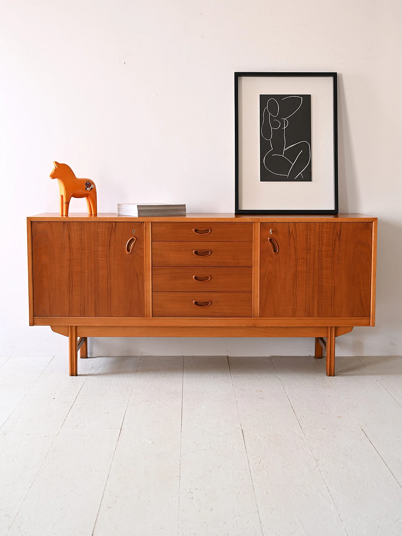 Credenza scandinava in teak con profili in rovere, anni '60 2