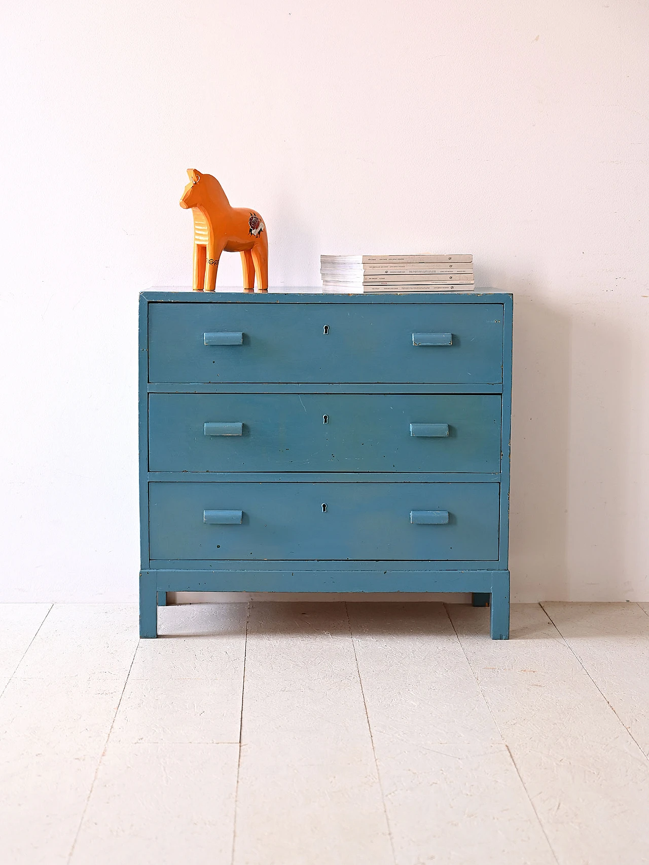 Scandinavian blue-stained wooden chest of drawers, 1960s 1