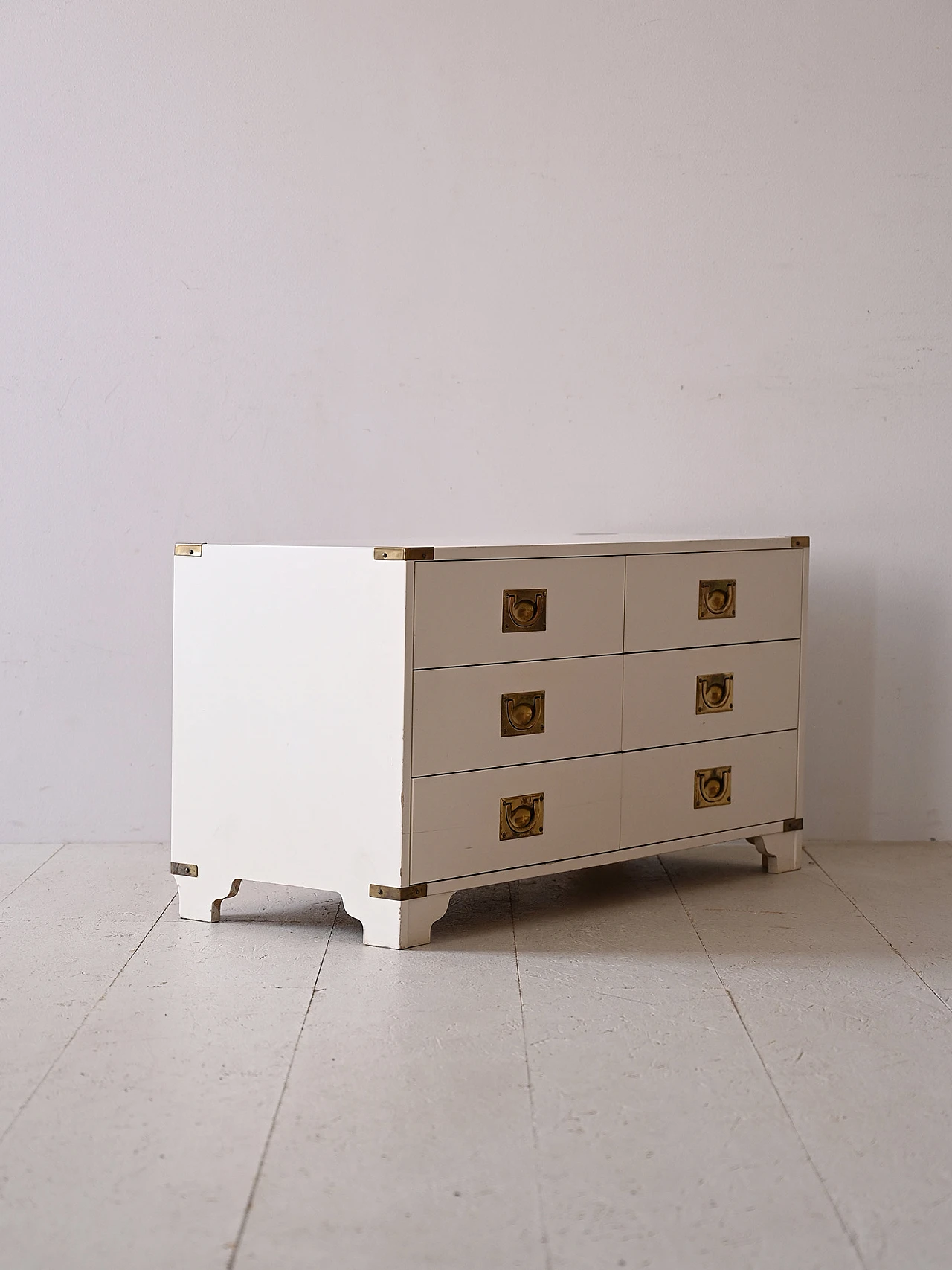 White-stained wood and gilded metal chest of drawers, 1960s 3