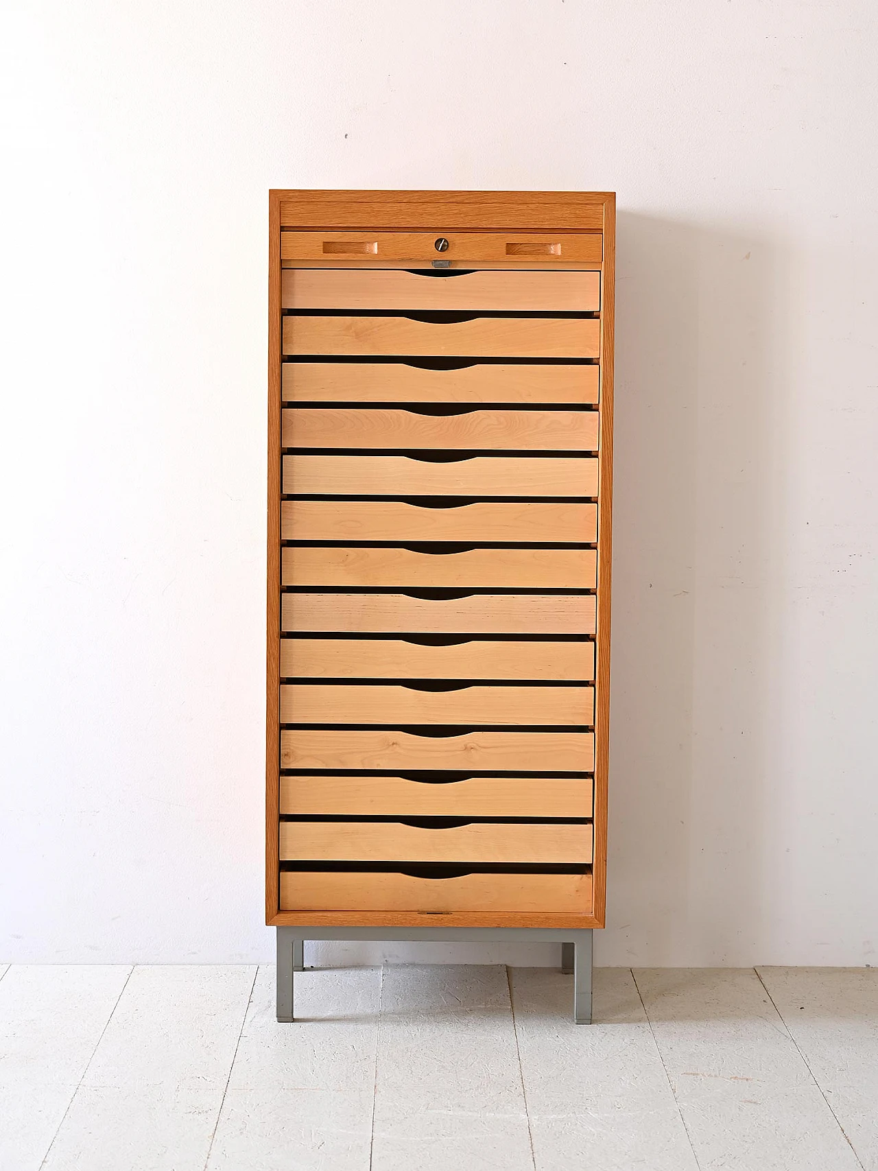 Oak filing cabinet with shutter, 1960s 3