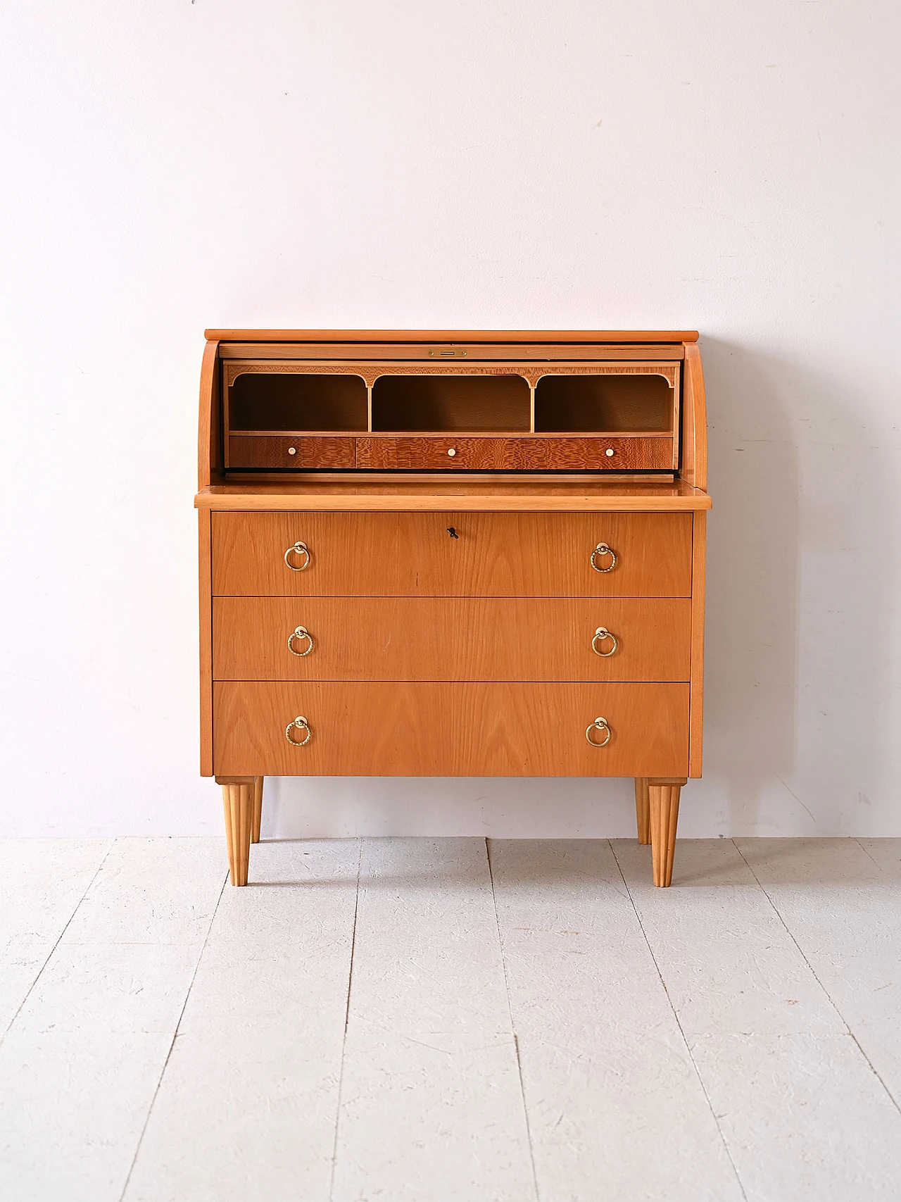 Secretaire scandinavo in legno con ribaltina e scrittoio, anni '60 2