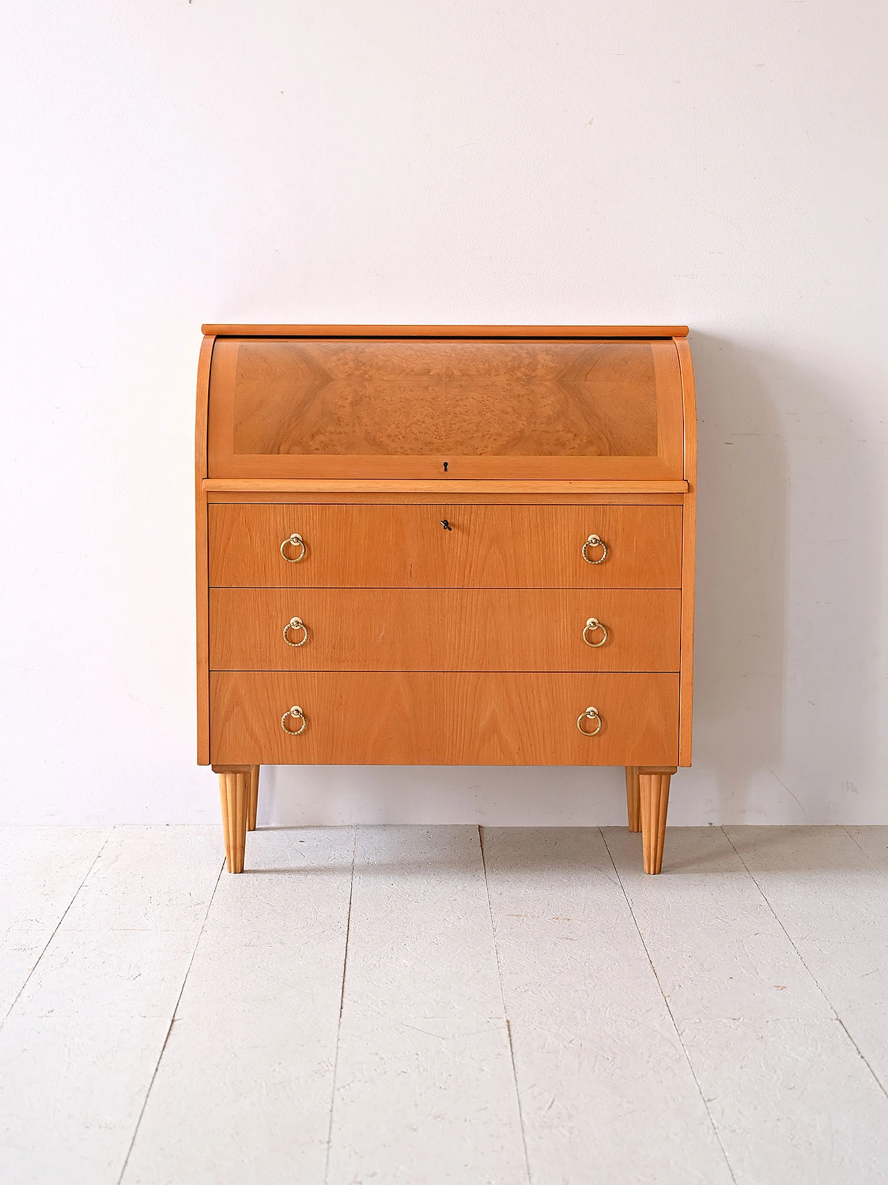 Scandinavian wooden secretaire with flap and writing desk, 1960s 3