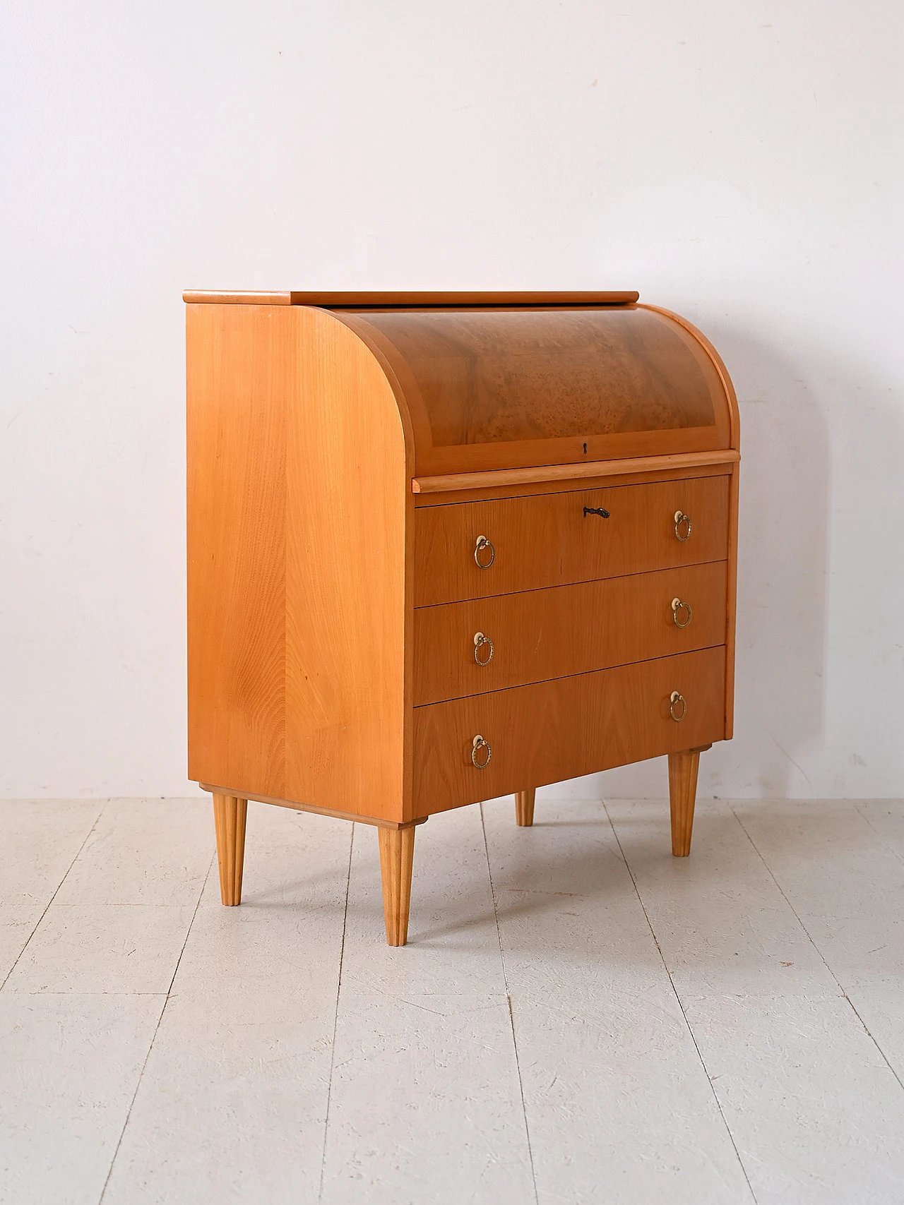 Scandinavian wooden secretaire with flap and writing desk, 1960s 4