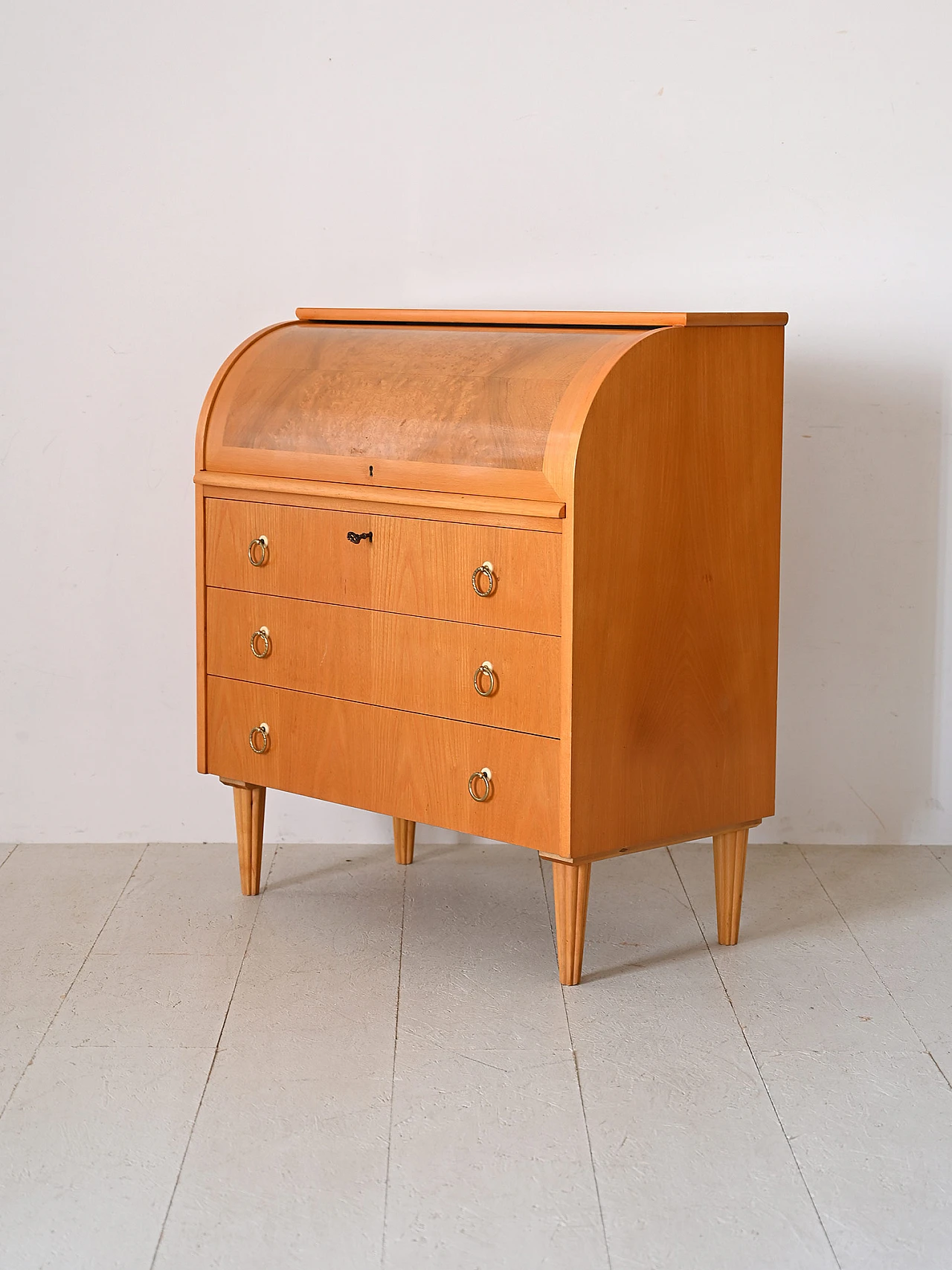 Scandinavian wooden secretaire with flap and writing desk, 1960s 5