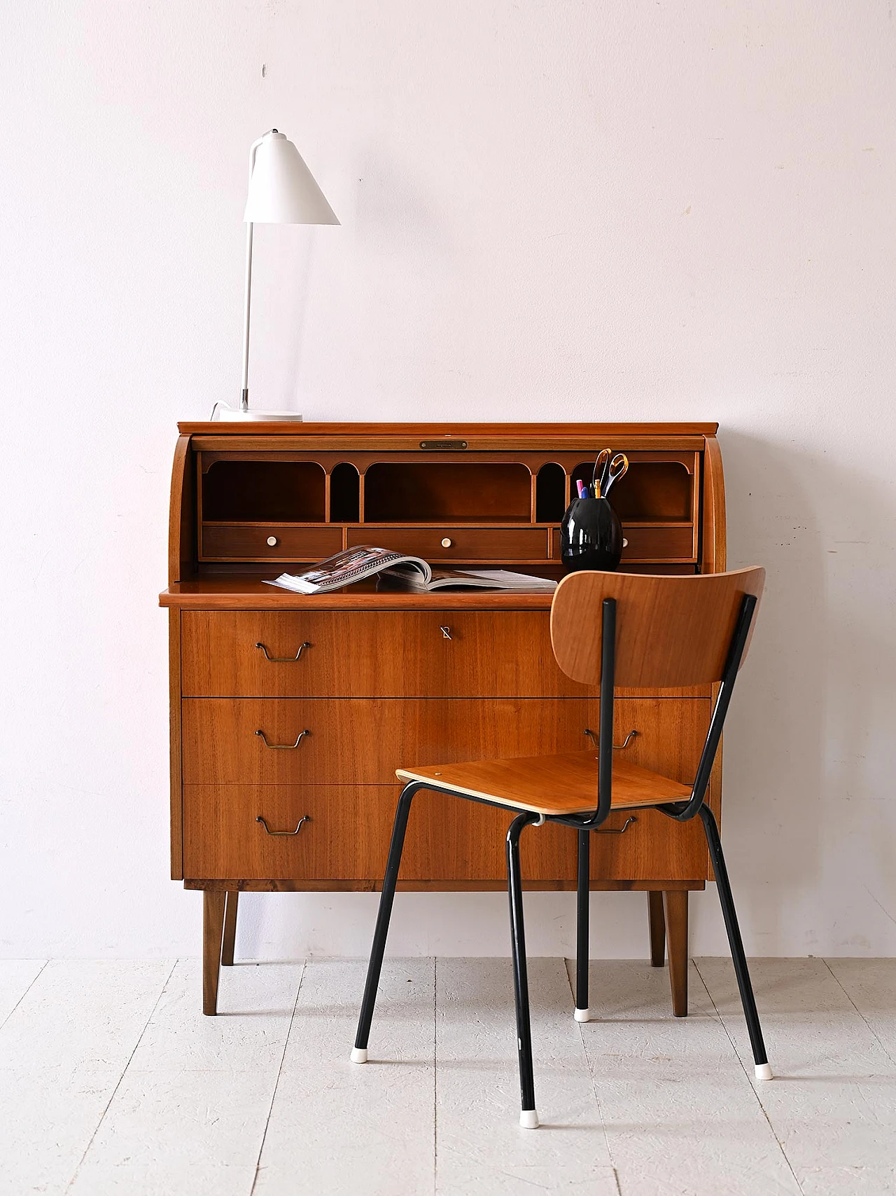 Danish wooden secretaire with metal handles, 1960s 1