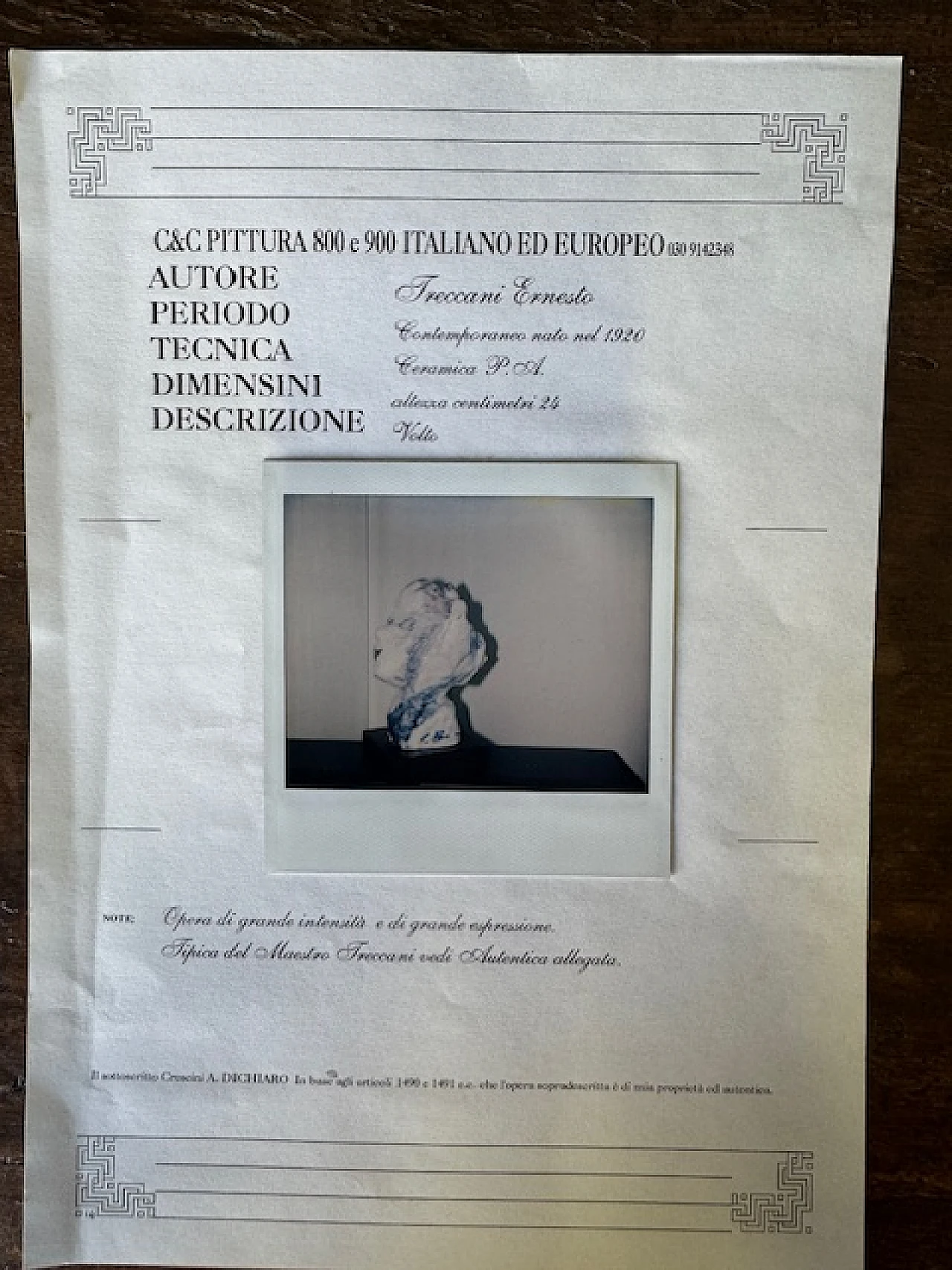 Ernesto Treccani, Testa, scultura in ceramica, anni '60 9