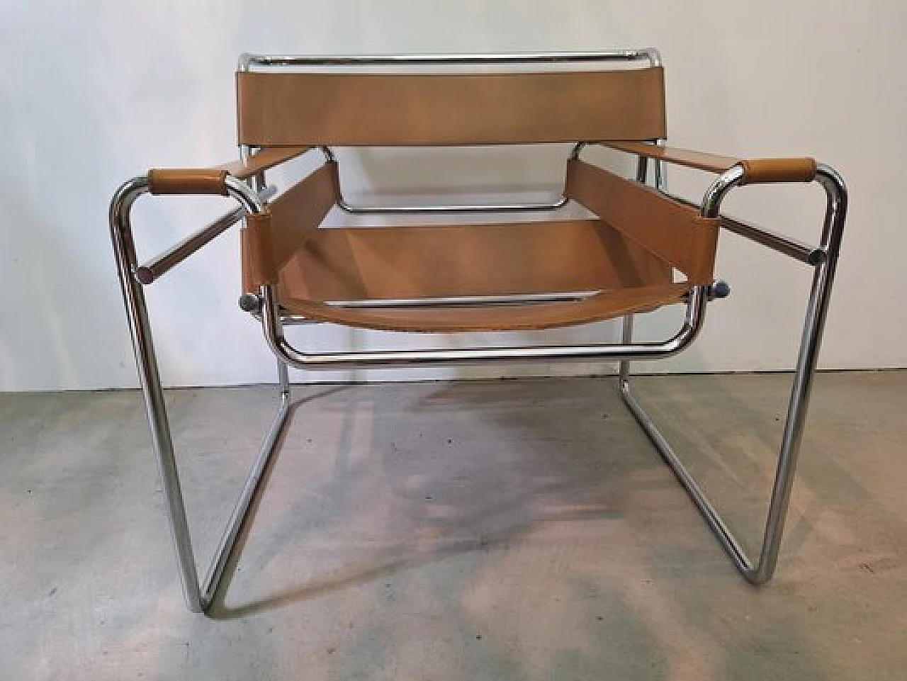 Armchair Wassilly in leather & iron by M. Breuer for Gavina, 1970s 9