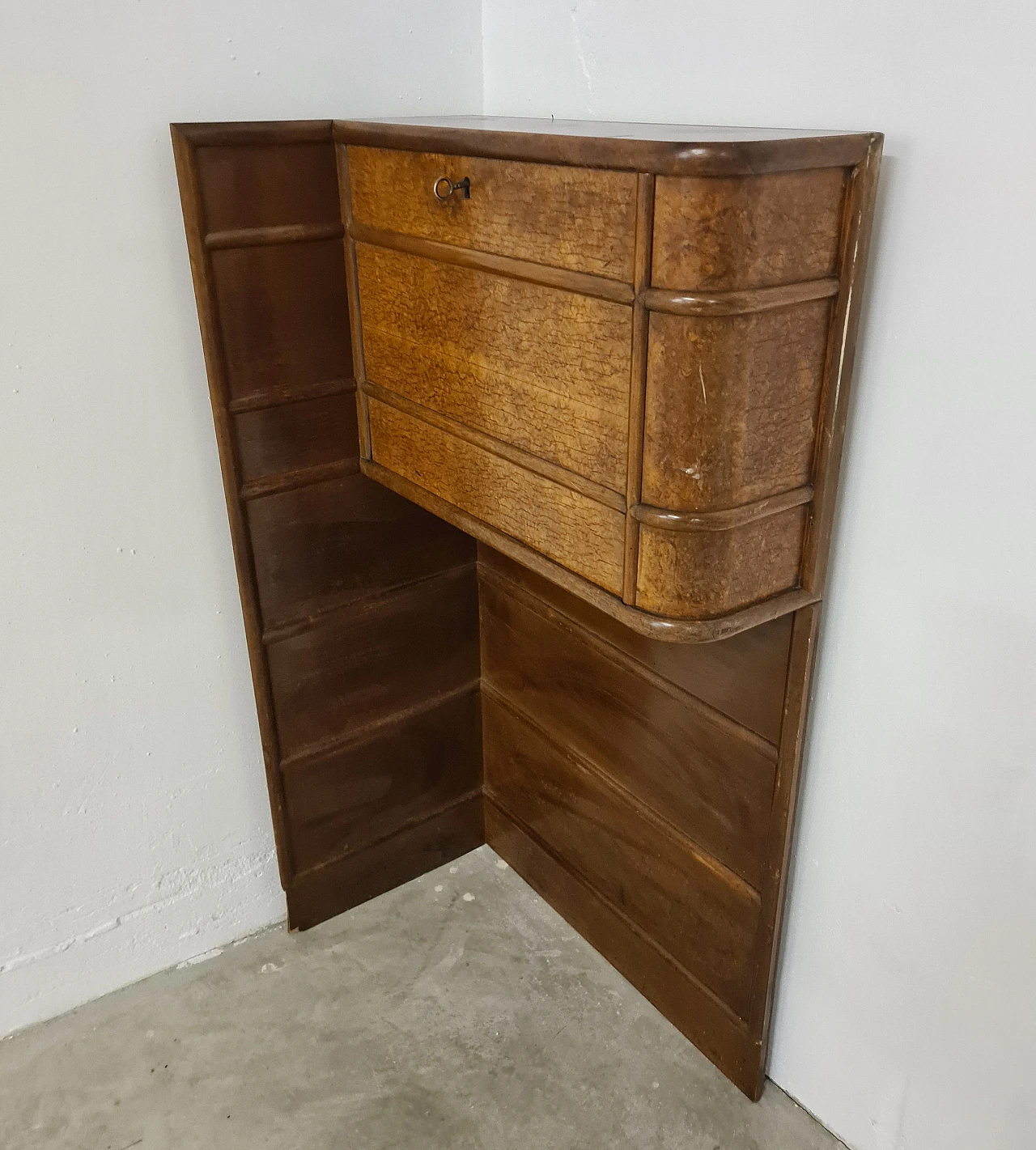 Art Deco briarwood telephone corner cabinet, 1930s 6