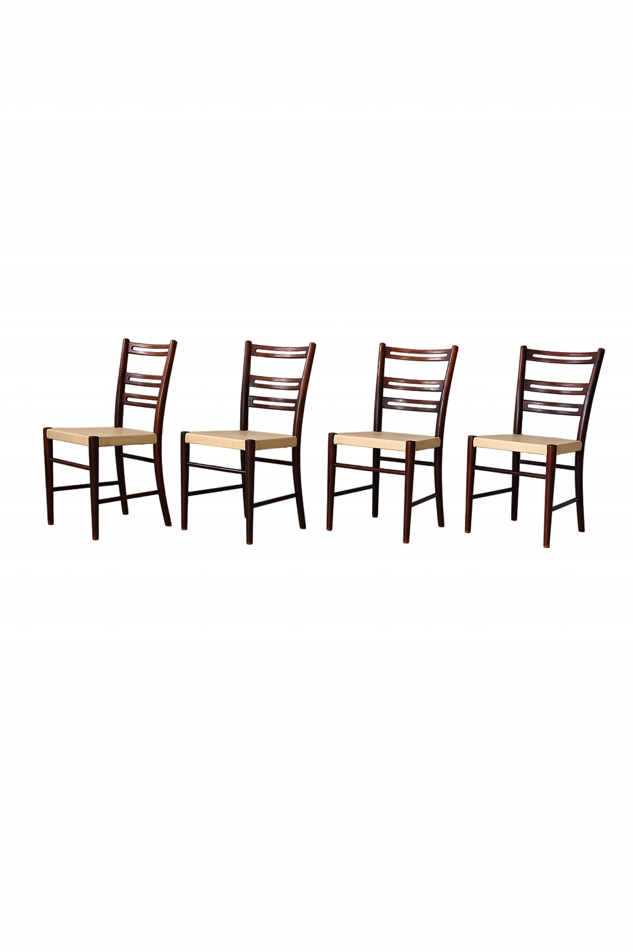 4 Scandinavian wooden and leather chairs, 1960s 12