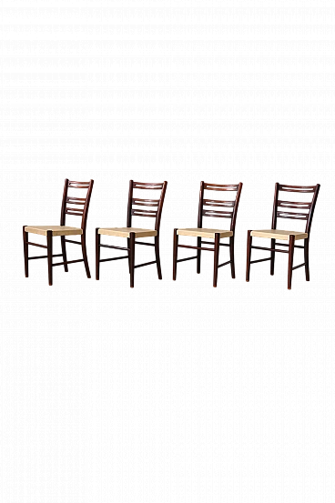 4 Scandinavian wooden and leather chairs, 1960s