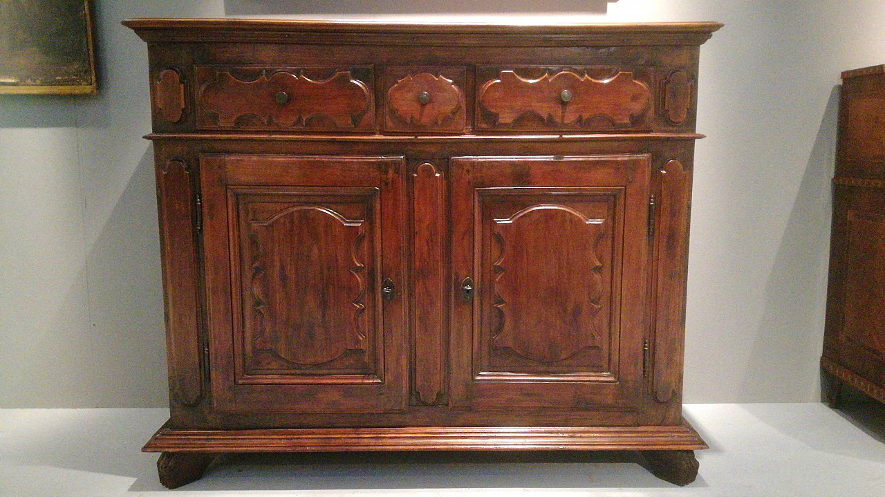 Cherry wood sideboard with geometric decoration, 17th century 1